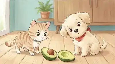 Cachorro olhando para um abacate