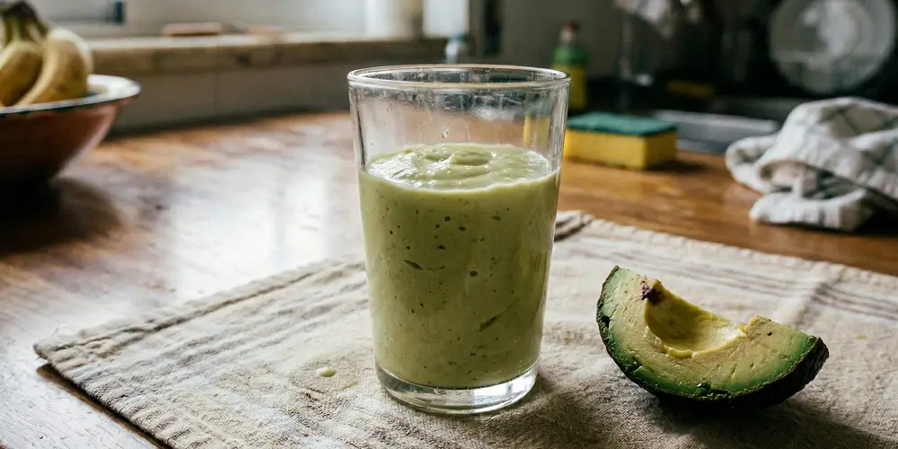 Vitamina de abacate cremosa em um copo